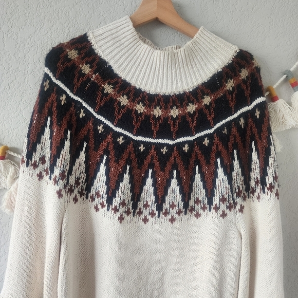 Free People Scotland Wool Blend Fair Isle Knit Puff Sleeve Sweater Dress Mini S - Picture 5 of 12